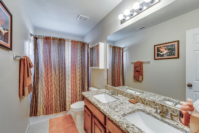 full bathroom with a sink, visible vents, toilet, and tile patterned flooring