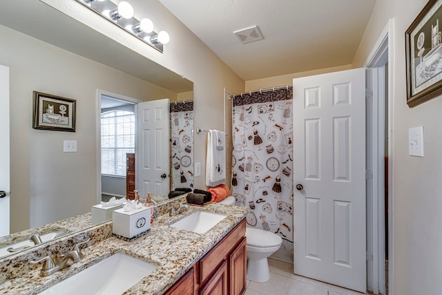 full bathroom with a sink, visible vents, toilet, and tile patterned floors