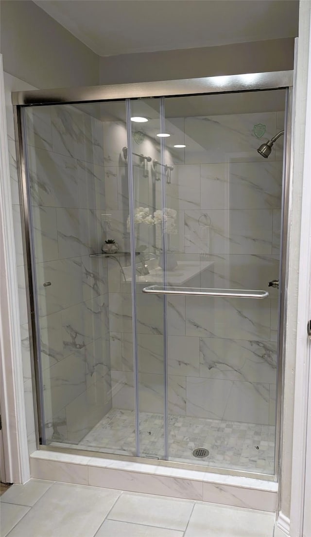 bathroom with a stall shower