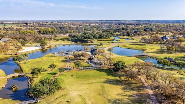 117 Birdie Dr, Lipan, TX 76462 - drone / aerial view of a tree filled landscape, a nearby body of water, and a golf club