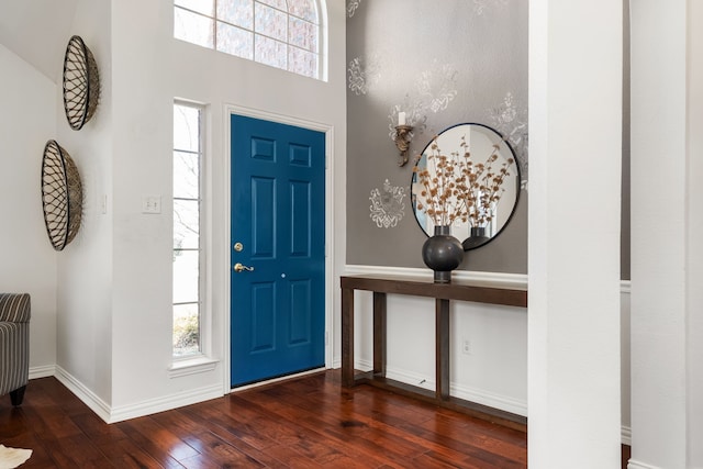 foyer entrance featuring baseboards and wood-type flooring