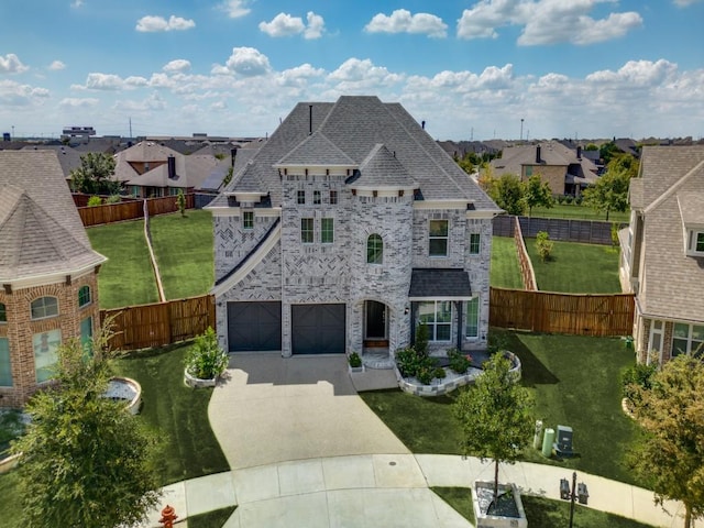 1201 Sea Island Rd, Aubrey, TX 76227 - french provincial home with stone siding, driveway, a residential view, and an attached garage