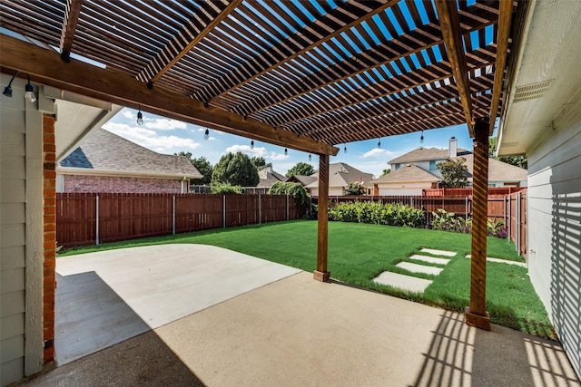 view of patio with a pergola and a fenced backyard