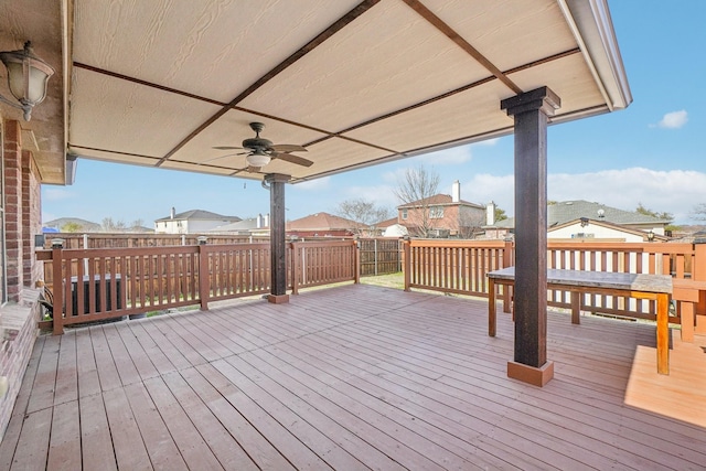 deck featuring fence and ceiling fan