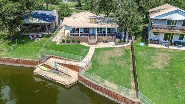 aerial view with a water view