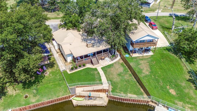 bird's eye view featuring a water view