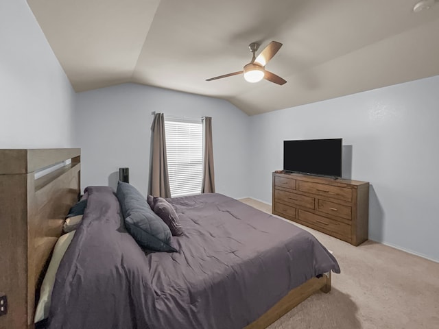 8828 King Ranch Dr, Cross Roads, TX 76227 - bedroom featuring lofted ceiling, light colored carpet, and ceiling fan
