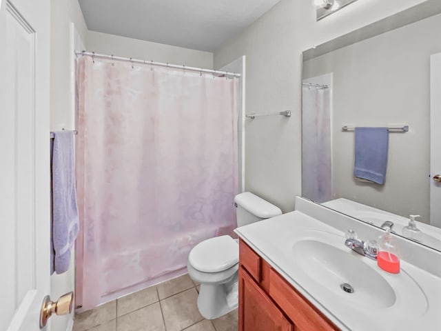 8828 King Ranch Dr, Cross Roads, TX 76227 - bathroom featuring vanity, toilet, tile patterned flooring, and shower / tub combo with curtain