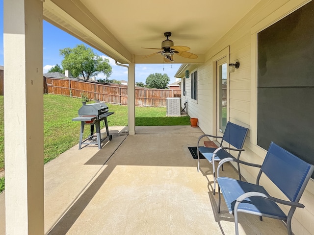 8828 King Ranch Dr, Cross Roads, TX 76227 - view of patio / terrace with a ceiling fan and area for grilling
