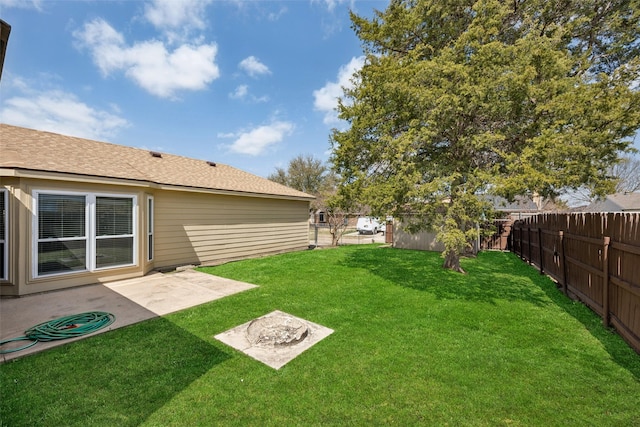 view of yard with a patio and a fenced backyard