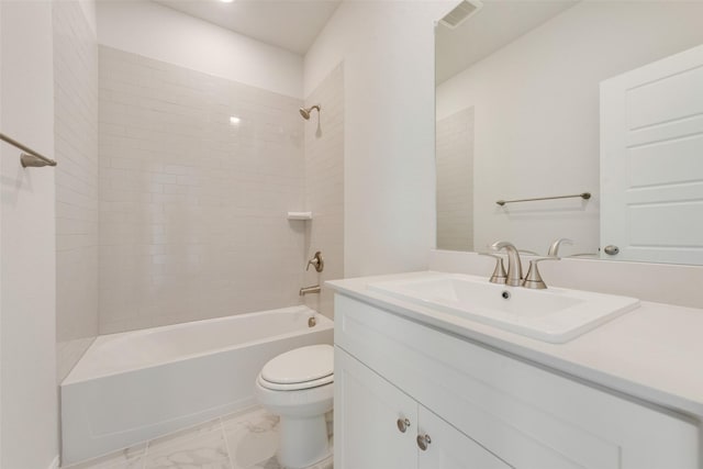4301 Ruth Rd, North Richland Hills, TX 76180 - bathroom featuring vanity, marble finish floor, shower / washtub combination, toilet, and visible vents