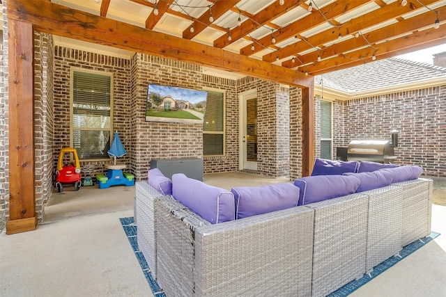 view of patio featuring an outdoor living space and area for grilling