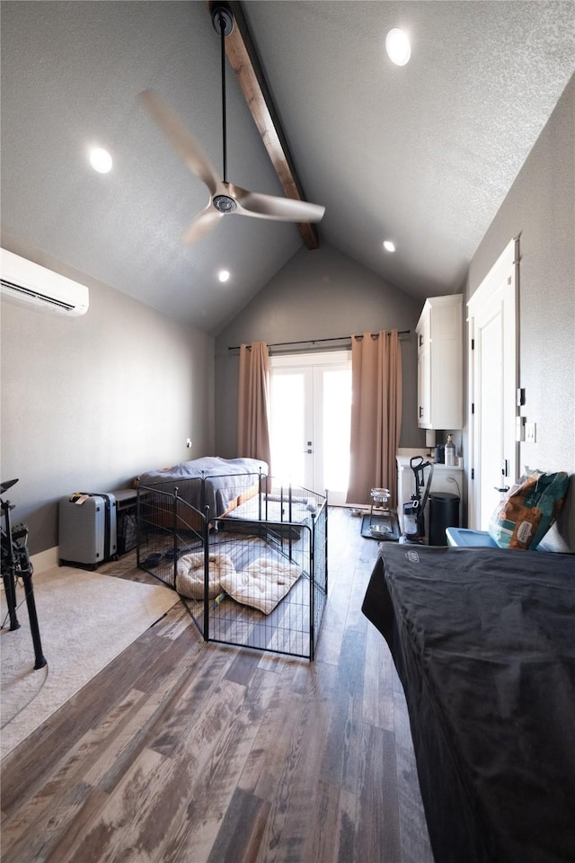 interior space with an AC wall unit and ceiling fan