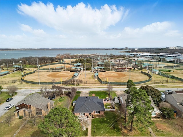 drone / aerial view featuring a water view