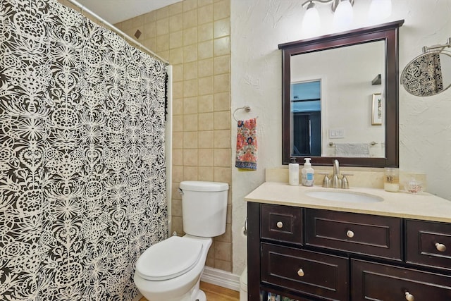 full bathroom featuring vanity, toilet, and a shower with curtain