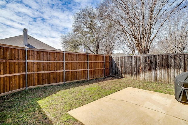 view of yard featuring a patio area and a fenced backyard