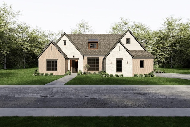 view of front facade featuring stone siding and a front yard