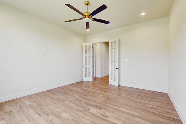 2031 Meadowlark Ct, Aledo, TX 76008 - unfurnished room with french doors, light wood-type flooring, recessed lighting, and ceiling fan