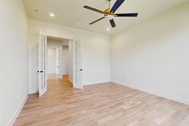 2031 Meadowlark Ct, Aledo, TX 76008 - spare room featuring french doors, light wood-type flooring, a ceiling fan, and recessed lighting