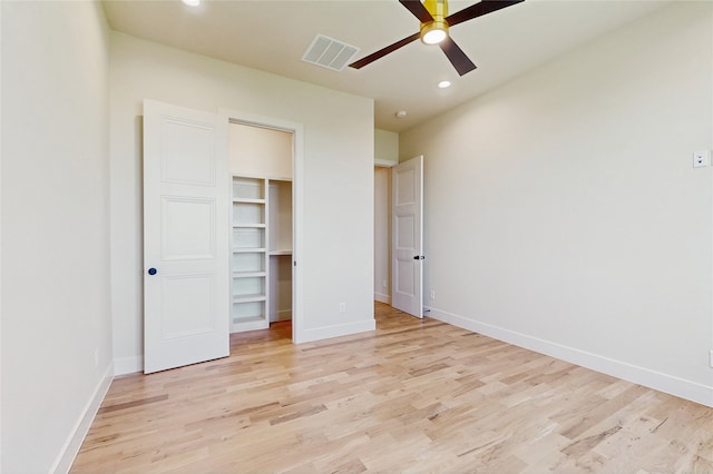 2031 Meadowlark Ct, Aledo, TX 76008 - unfurnished bedroom featuring light wood-style flooring, recessed lighting, a ceiling fan, and a spacious closet