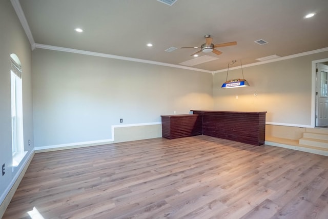 interior space with recessed lighting, visible vents, baseboards, and wood finished floors