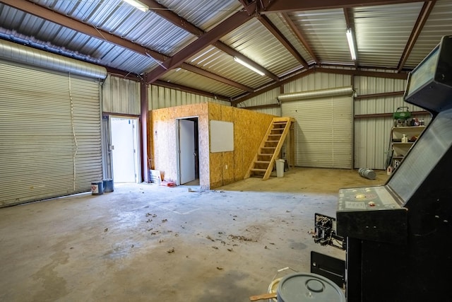 garage featuring metal wall