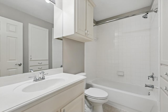 full bathroom featuring tile patterned flooring, shower / washtub combination, toilet, and vanity