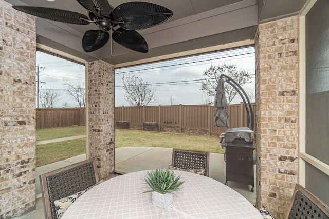 4152 Sanders Dr, Celina, TX 75009 - view of patio / terrace with ceiling fan, outdoor dining area, and a fenced backyard