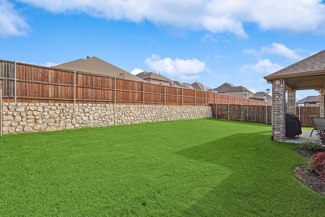 view of yard with a patio area and a fenced backyard