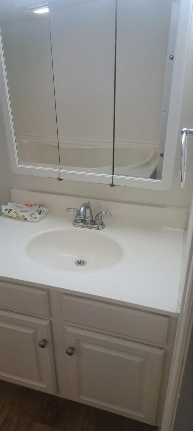 bathroom featuring vanity and wood finished floors