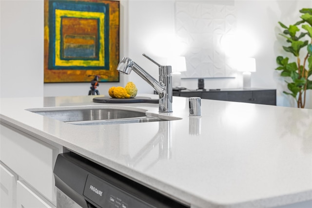 interior details with dishwashing machine, light countertops, and a sink