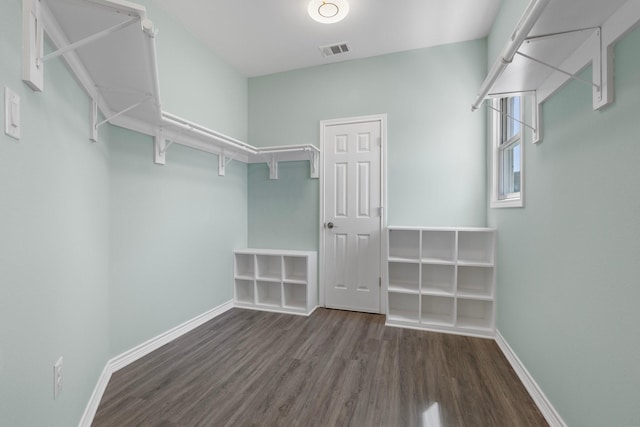 spacious closet with wood finished floors and visible vents