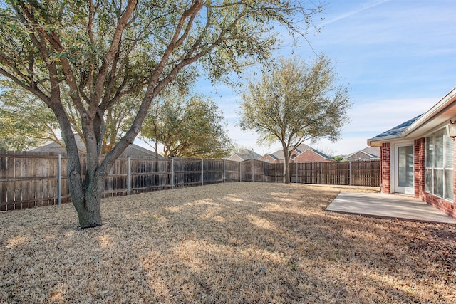 view of yard with a patio and a fenced backyard