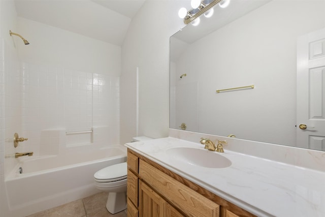 full bathroom featuring tile patterned floors, toilet, vanity, and bathtub / shower combination