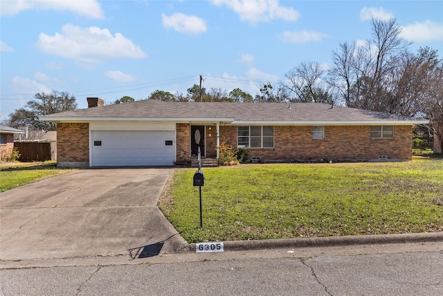6305 Chapman Dr, Greenville, TX 75402 - ranch-style house featuring brick siding, driveway, a garage, and a front lawn
