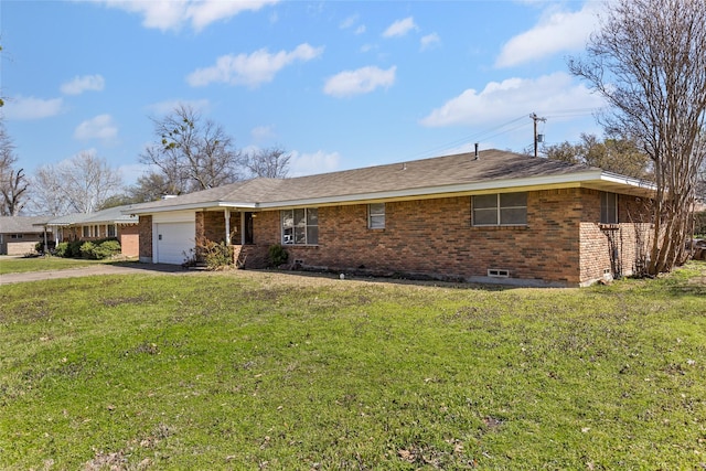 6305 Chapman Dr, Greenville, TX 75402 - ranch-style house featuring an attached garage, brick siding, driveway, and a front lawn