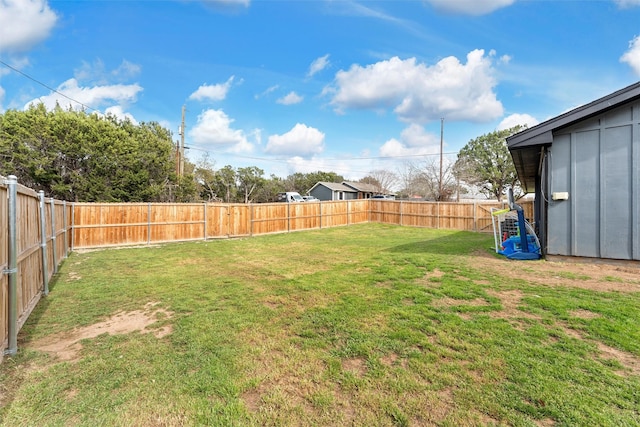 view of yard with a fenced backyard