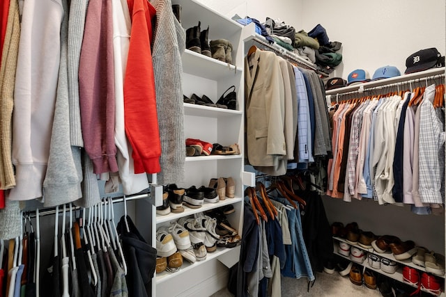 walk in closet featuring carpet floors