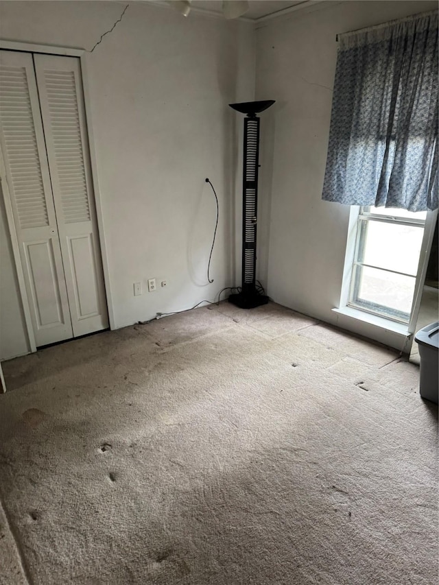 unfurnished bedroom with a closet and carpet floors