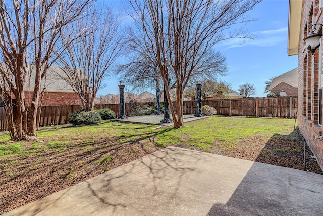 view of yard with a fenced backyard and a patio area