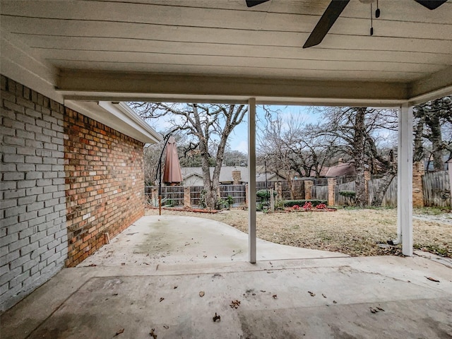 view of patio / terrace featuring a ceiling fan and a fenced backyard