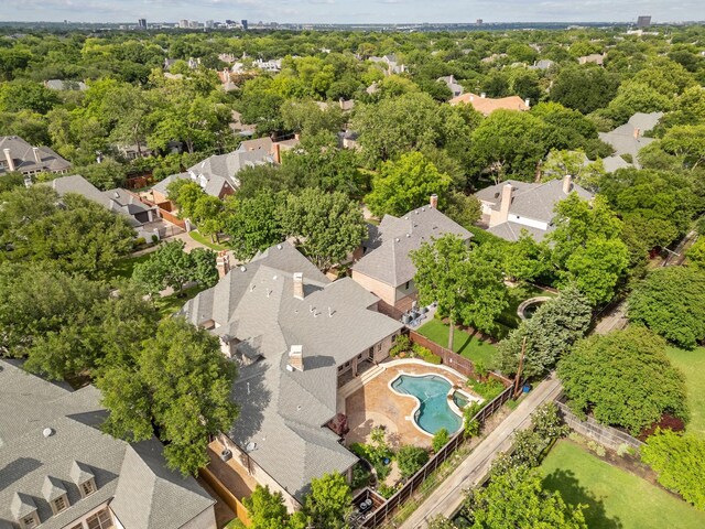 aerial perspective of suburban area with a pool area