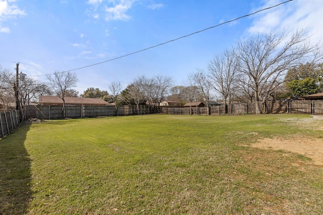 view of yard with a fenced backyard