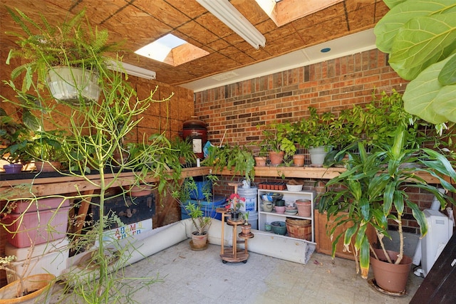 exterior space with a skylight