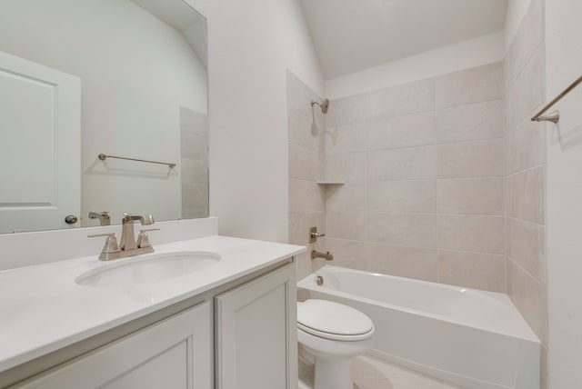 bathroom featuring toilet, bathtub / shower combination, and vanity