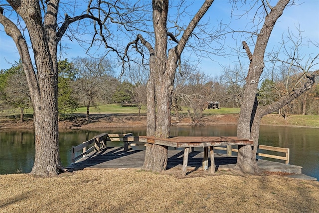 view of dock with a water view