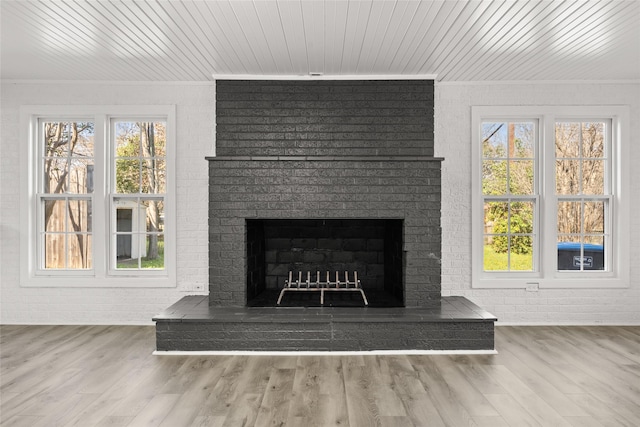 details with wood finished floors, wooden ceiling, and crown molding