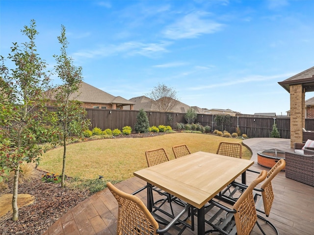 view of patio / terrace featuring a fenced backyard and outdoor dining space