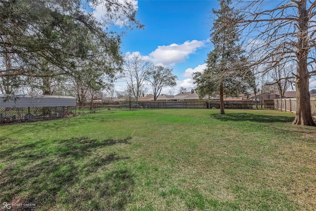 view of yard with a fenced backyard