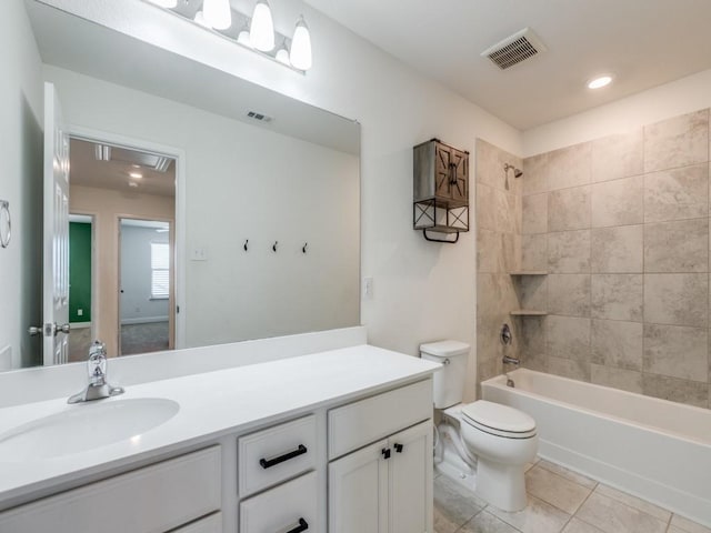 bathroom with tile patterned floors, visible vents, toilet, and shower / bath combination